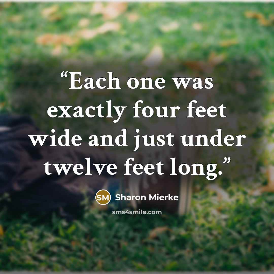 “Each one was exactly four feet wide and just under twelve feet long.” quote by Sharon Mierke
