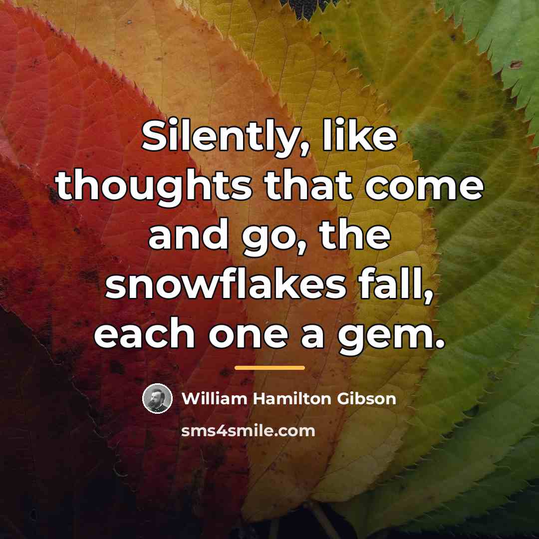 “Silently, like thoughts that come and go, the snowflakes fall,…” quote by William Hamilton Gibson