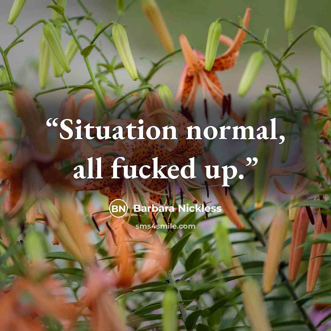 “Situation normal, all fucked up.” quote by Barbara Nickless