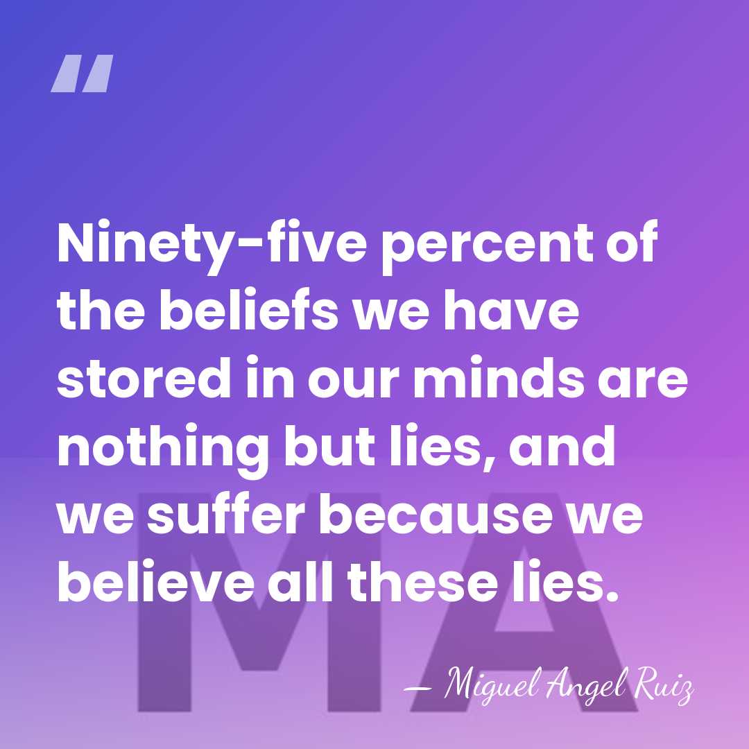 Ninety-five percent of the beliefs we have stored in our minds are&hellip; - Miguel Angel Ruiz