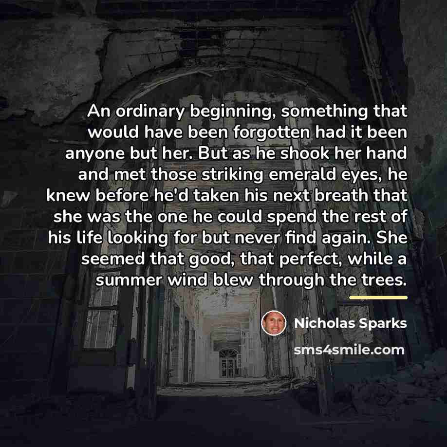 “An ordinary beginning, something that would have been forgotten had…” quote by Nicholas Sparks
