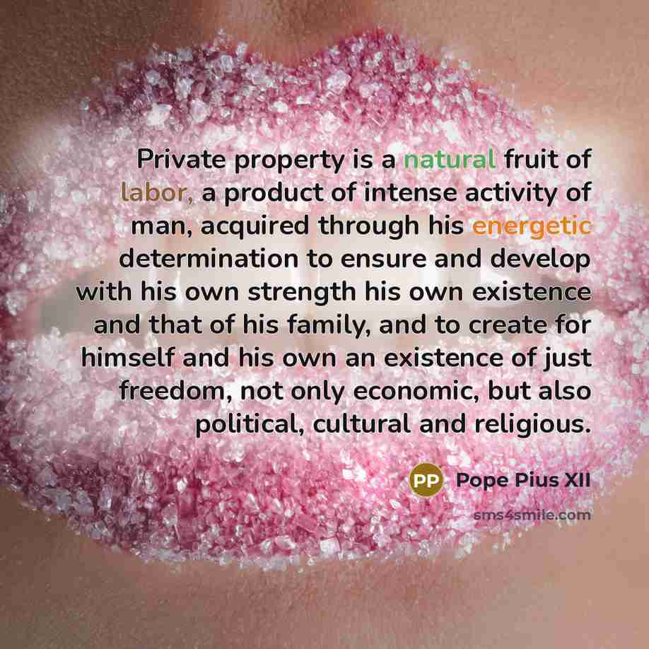 “Private property is a natural fruit of labor, a product…” quote by Pope Pius XII