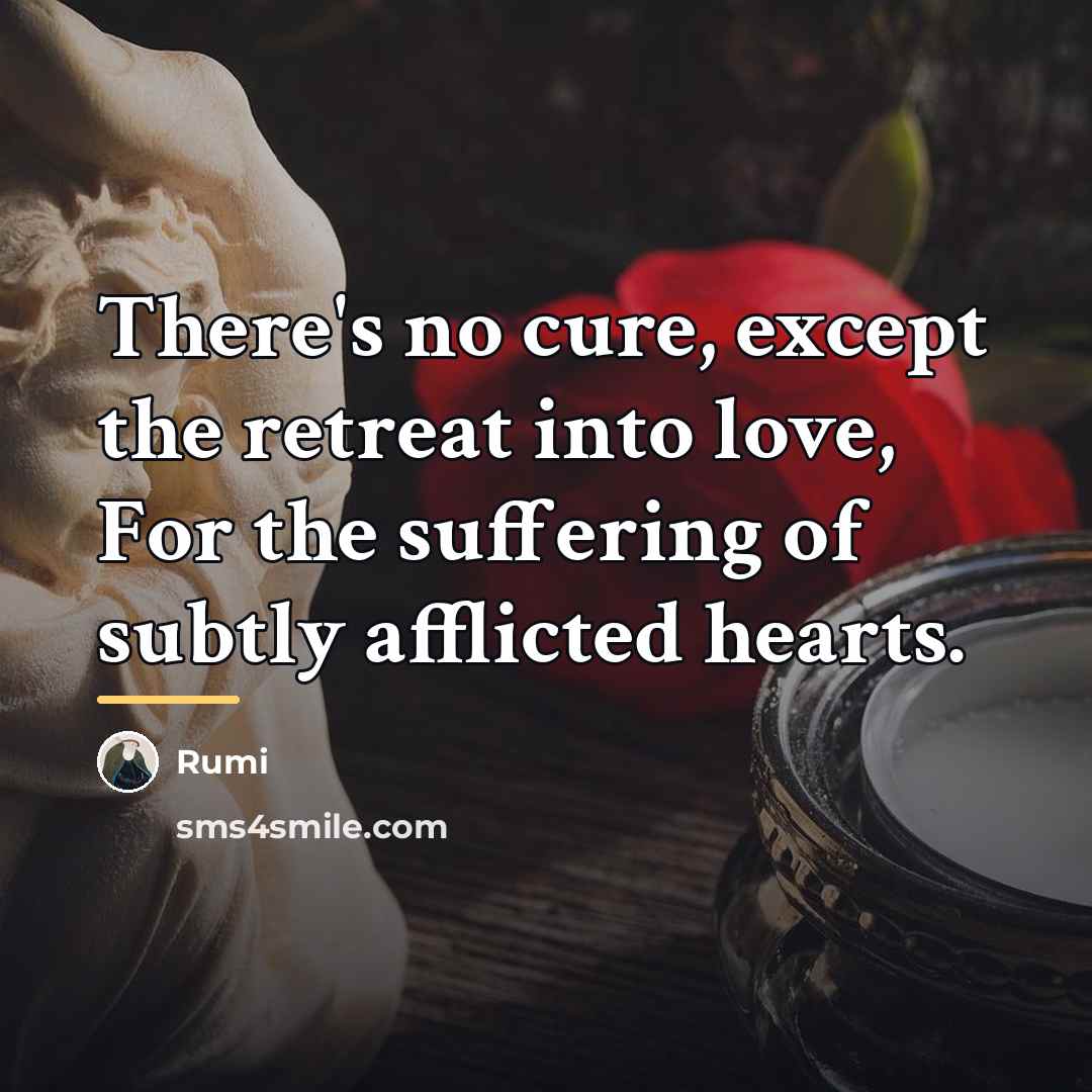 “There's no cure, except the retreat into love, For the…” quote by Rumi