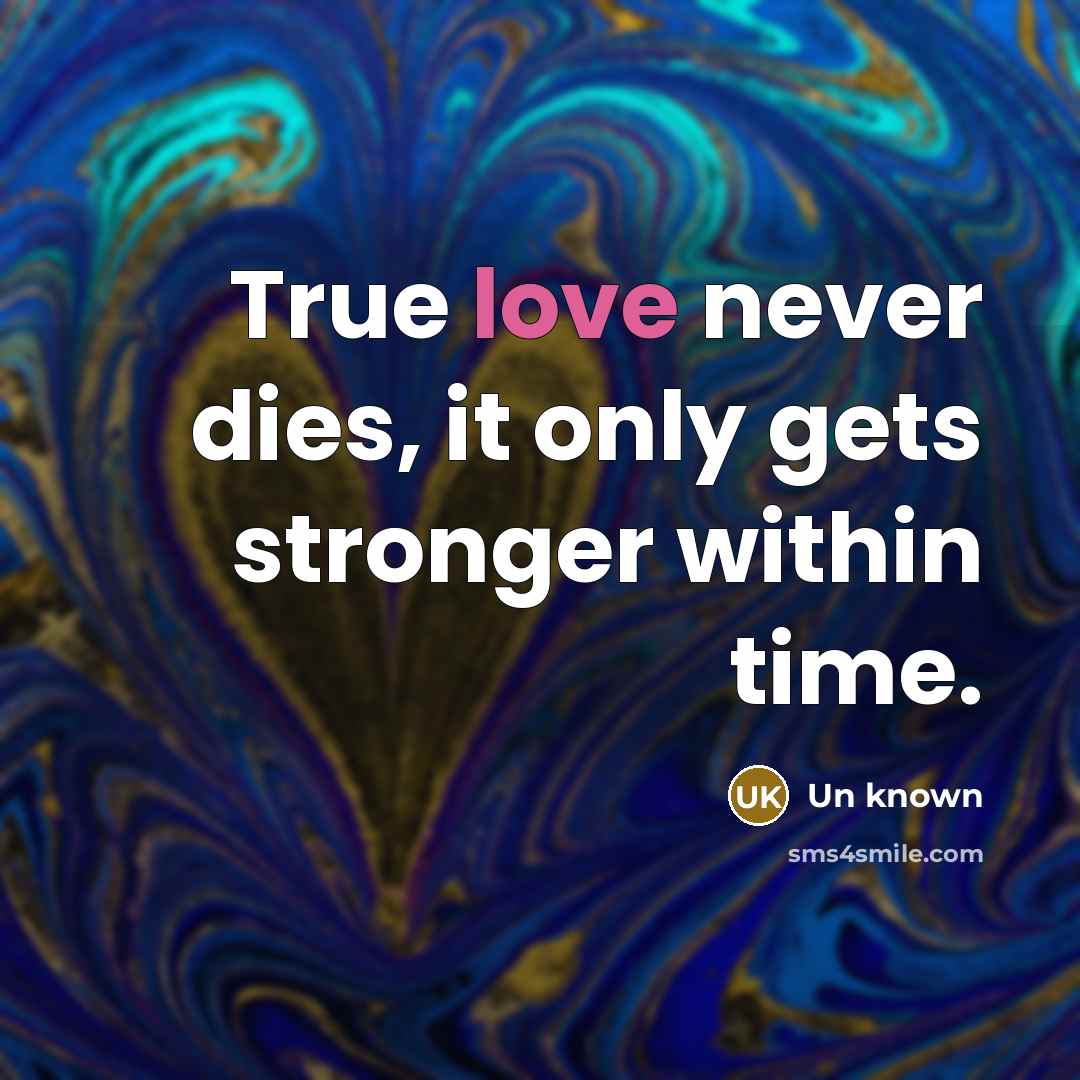 “True love never dies, it only gets stronger within time.…” quote by Un Known
