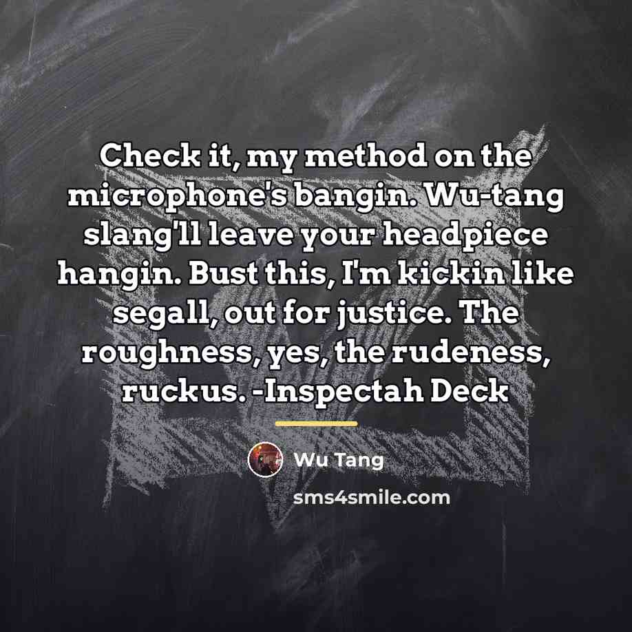 “Check it, my method on the microphone's bangin. Wu-tang slang'll…” quote by Wu Tang