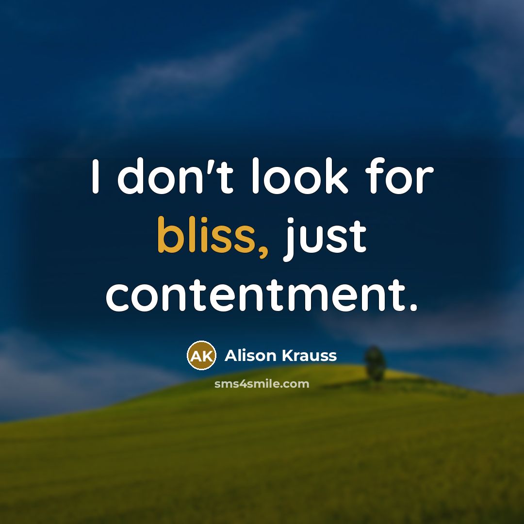 “I don't look for bliss, just contentment.…” quote by Alison Krauss