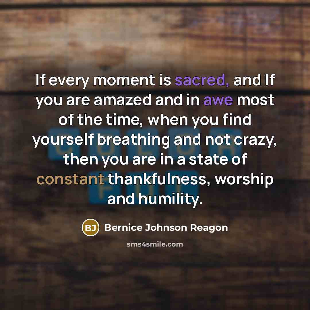 “If every moment is sacred, and If you are amazed…” quote by Bernice Johnson Reagon