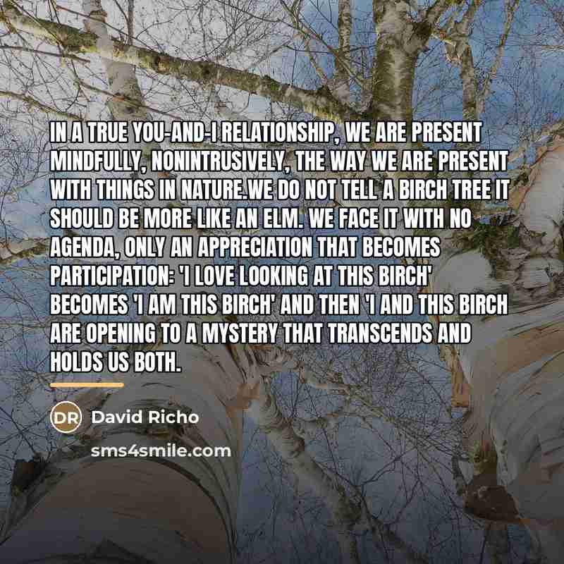 “In a true you-and-I relationship, we are present mindfully, nonintrusively,…” quote by David Richo