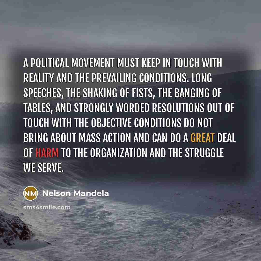“A political movement must keep in touch with reality and…” quote by Nelson Mandela