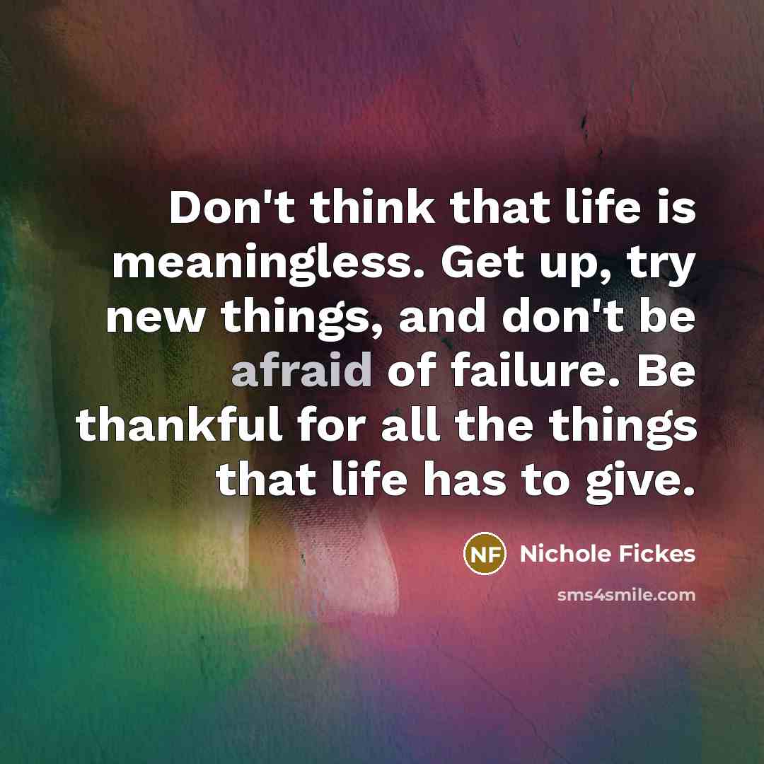 “Don't think that life is meaningless. Get up, try new…” quote by Nichole Fickes
