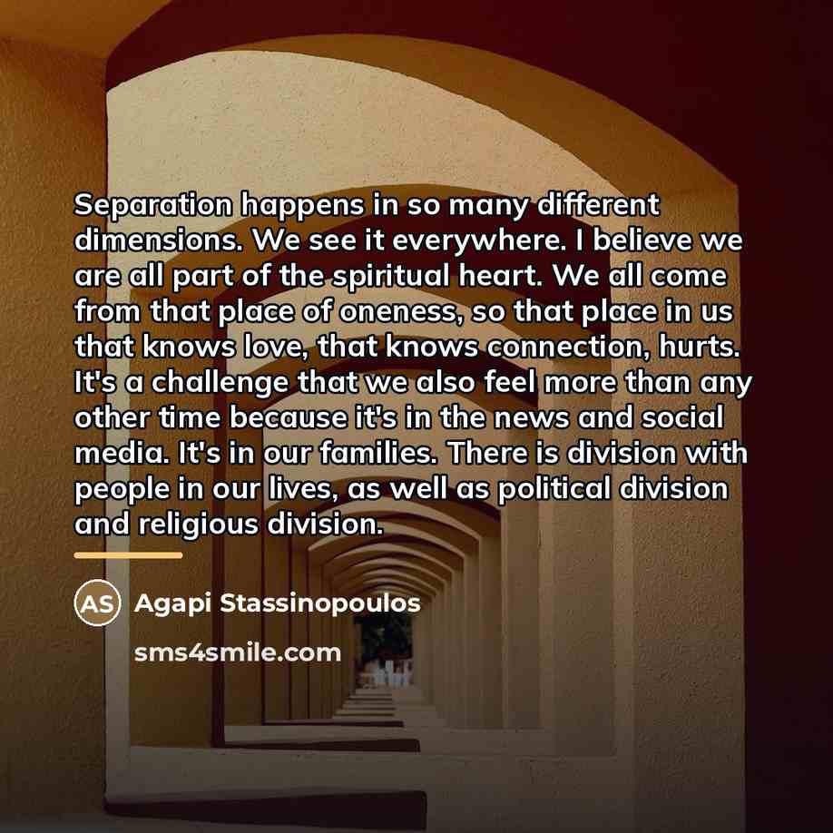 “Separation happens in so many different dimensions. We see it…” quote by Agapi Stassinopoulos