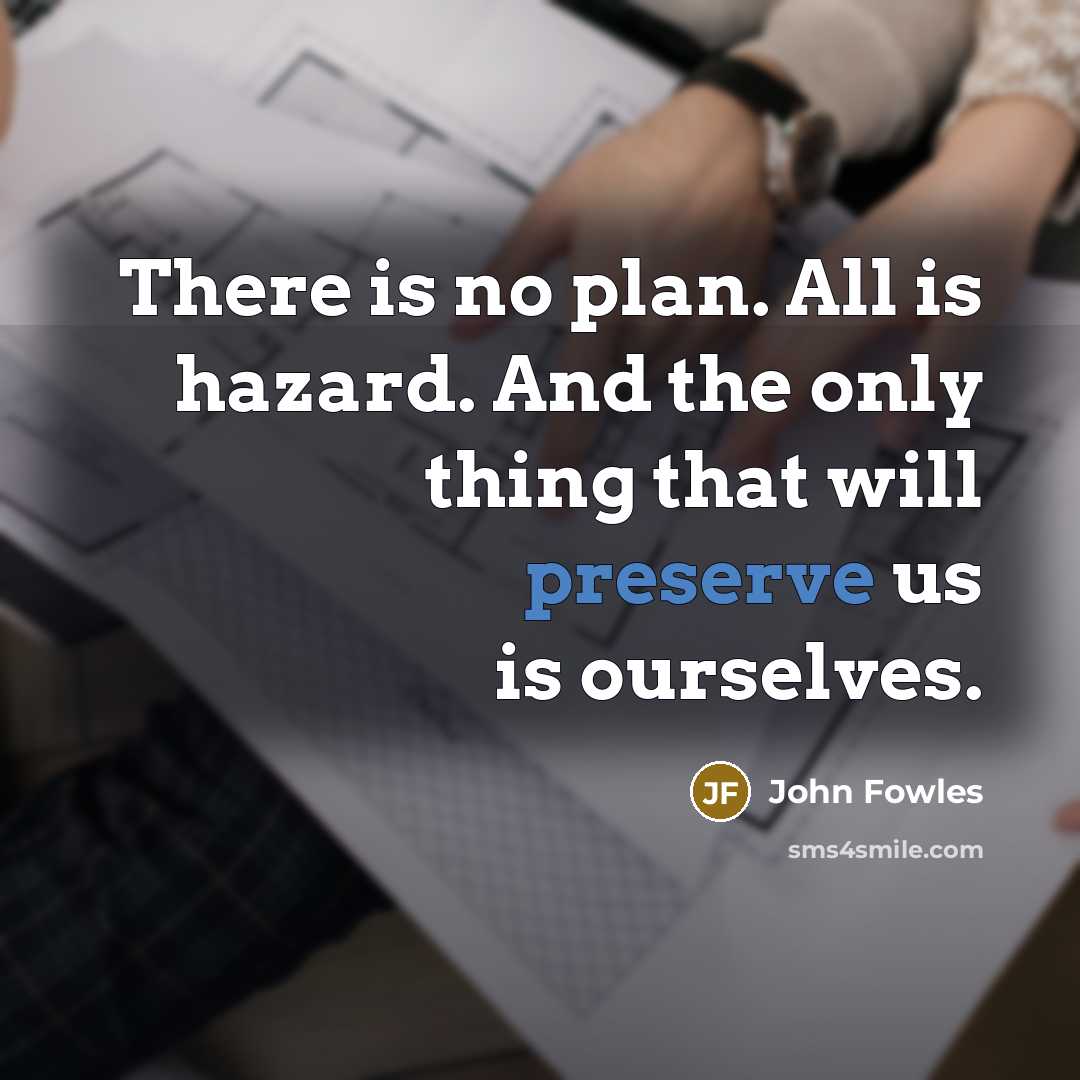 “There is no plan. All is hazard. And the only thing that will preserve us is ourselves.” quote by John Fowles