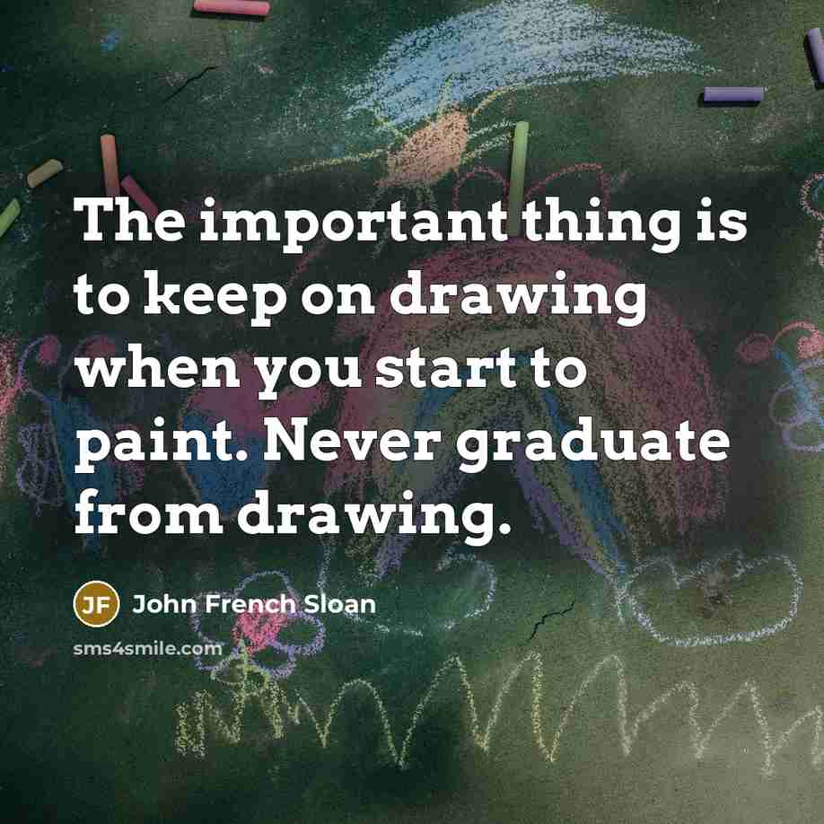 “The important thing is to keep on drawing when you…” quote by John French Sloan