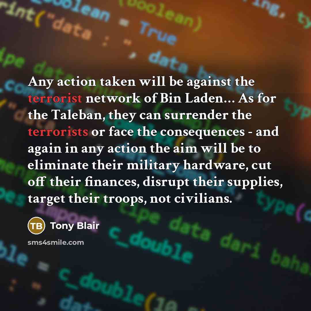 “Any action taken will be against the terrorist network of…” quote by Tony Blair