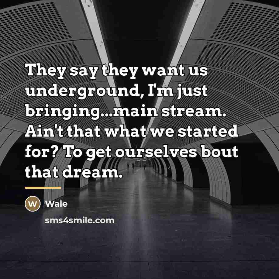 “They say they want us underground, I'm just bringing...main stream.…” quote by Wale