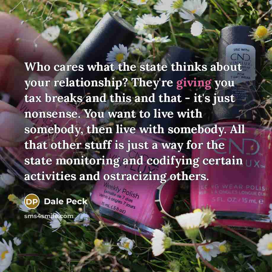 “Who cares what the state thinks about your relationship? They're…” quote by Dale Peck