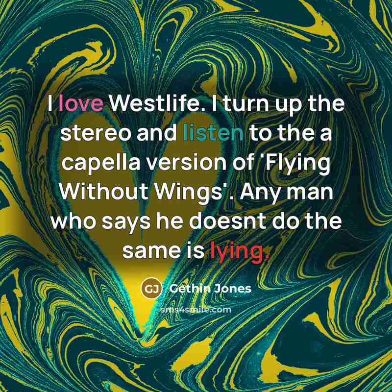 “I love Westlife. I turn up the stereo and listen…” quote by Gethin Jones