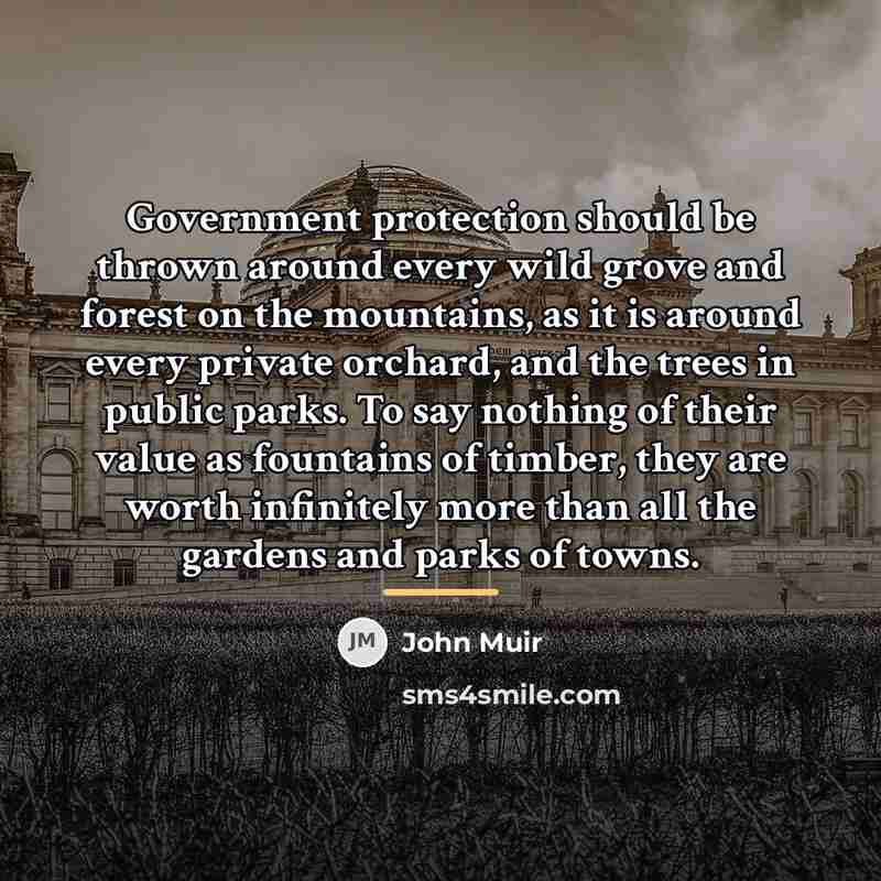 “Government protection should be thrown around every wild grove and…” quote by John Muir