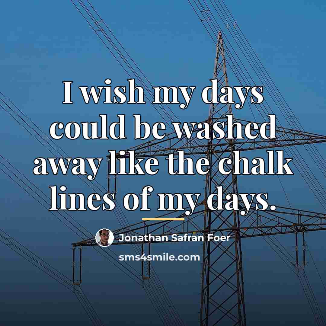 “I wish my days could be washed away like the…” quote by Jonathan Safran Foer