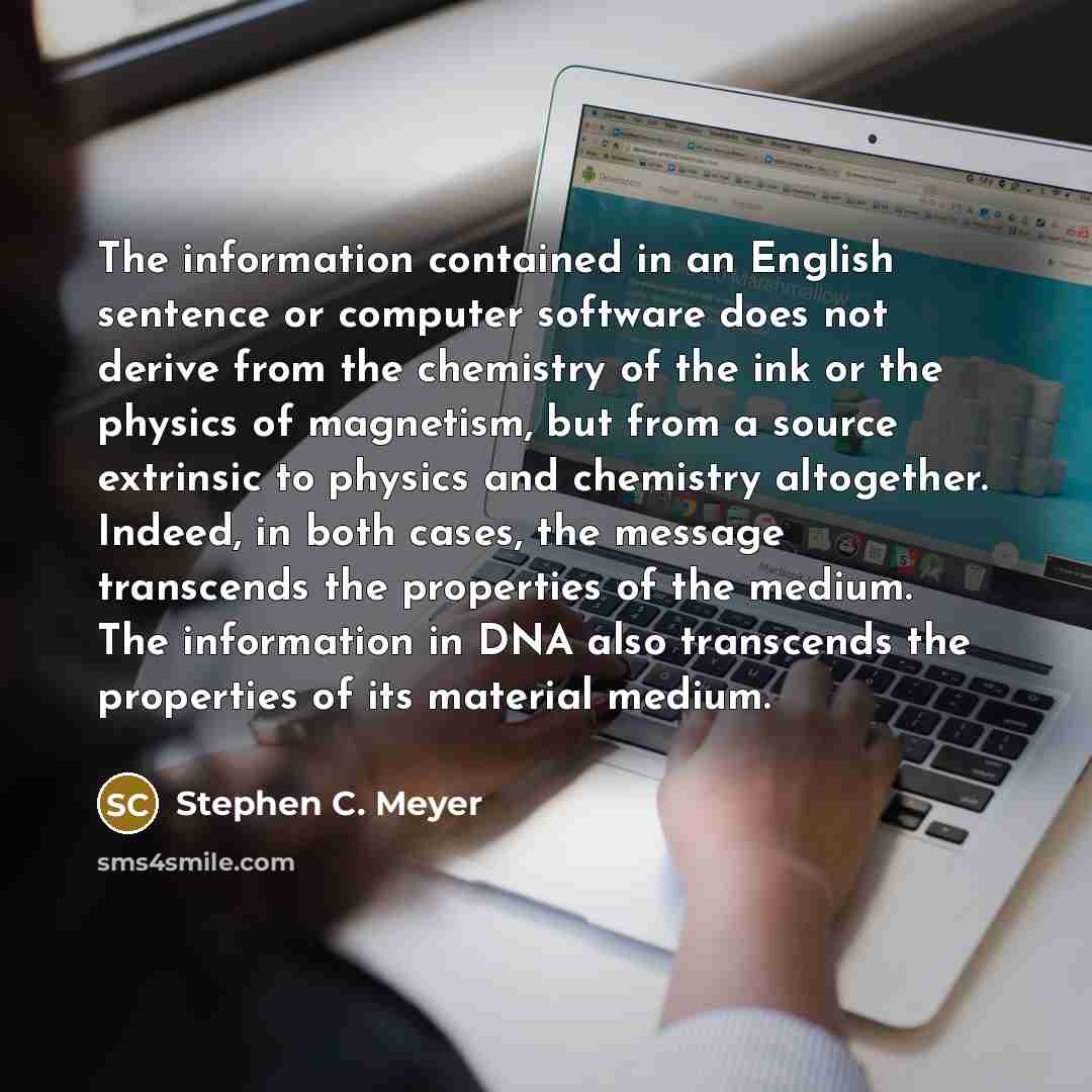 “The information contained in an English sentence or computer software…” quote by Stephen C. Meyer