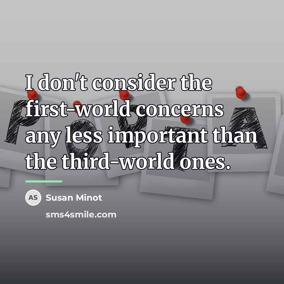 “I don't consider the first-world concerns any less important than…” quote by Susan Minot