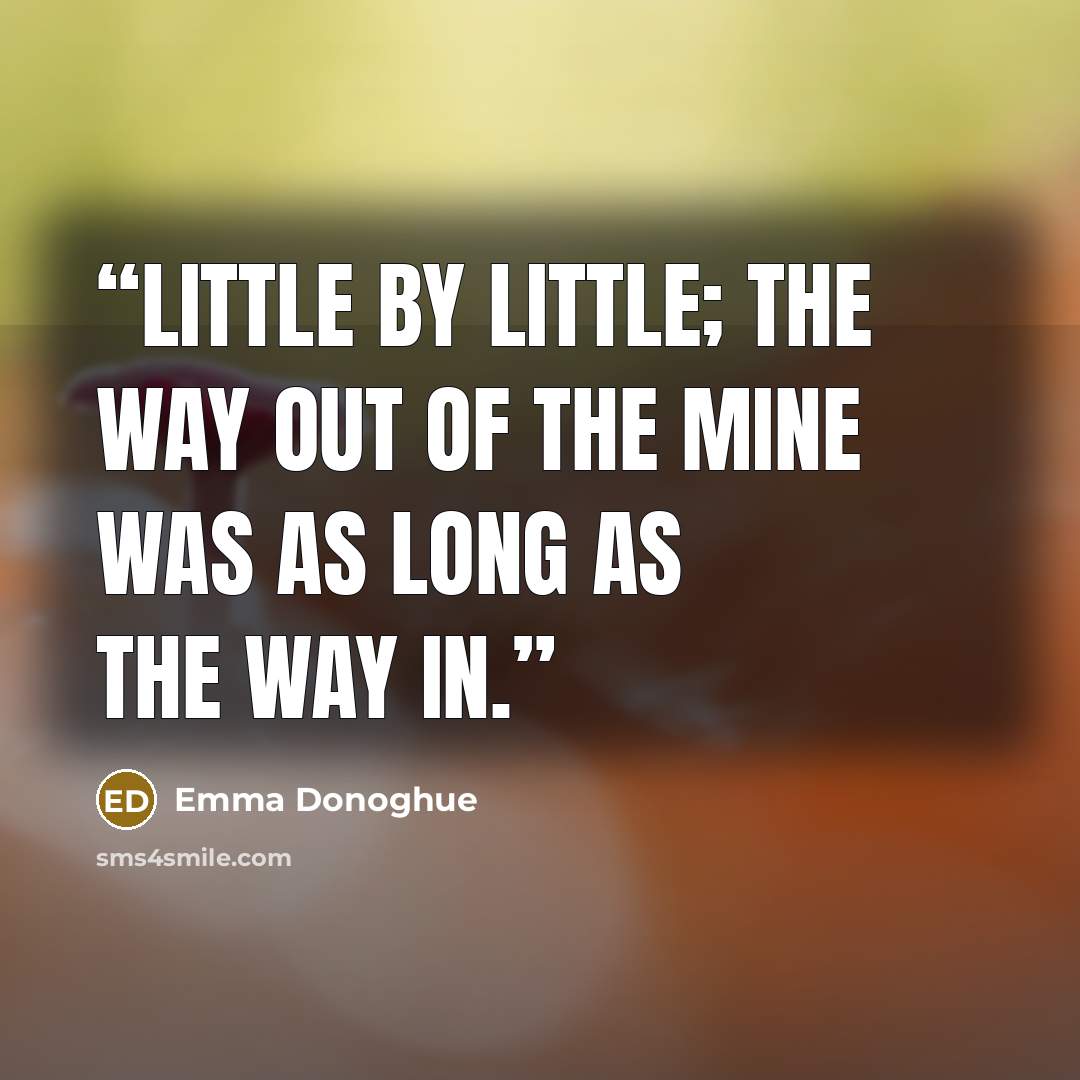 “Little by little; the way out of the mine was as long as the way in.” quote by Emma Donoghue