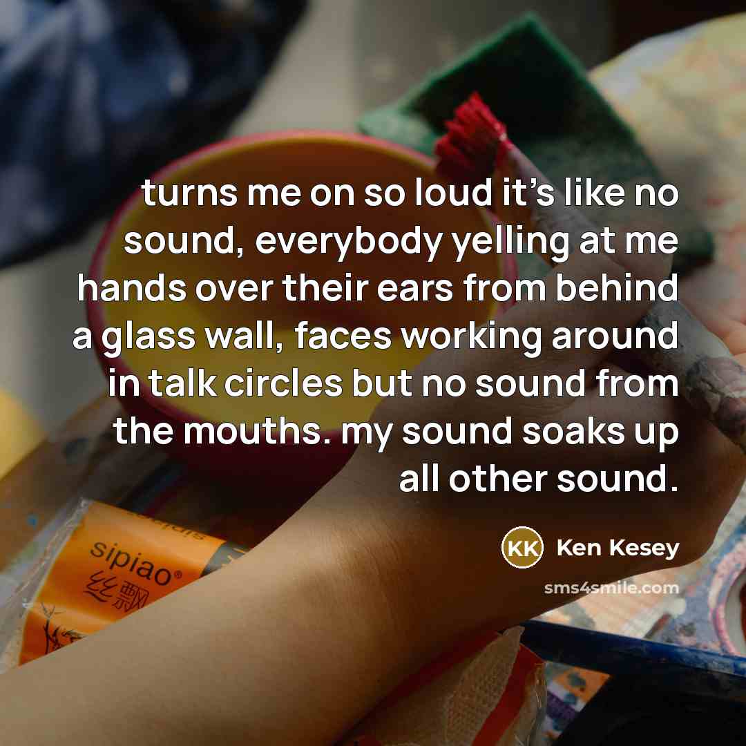 “turns me on so loud it's like no sound, everybody…” quote by Ken Kesey