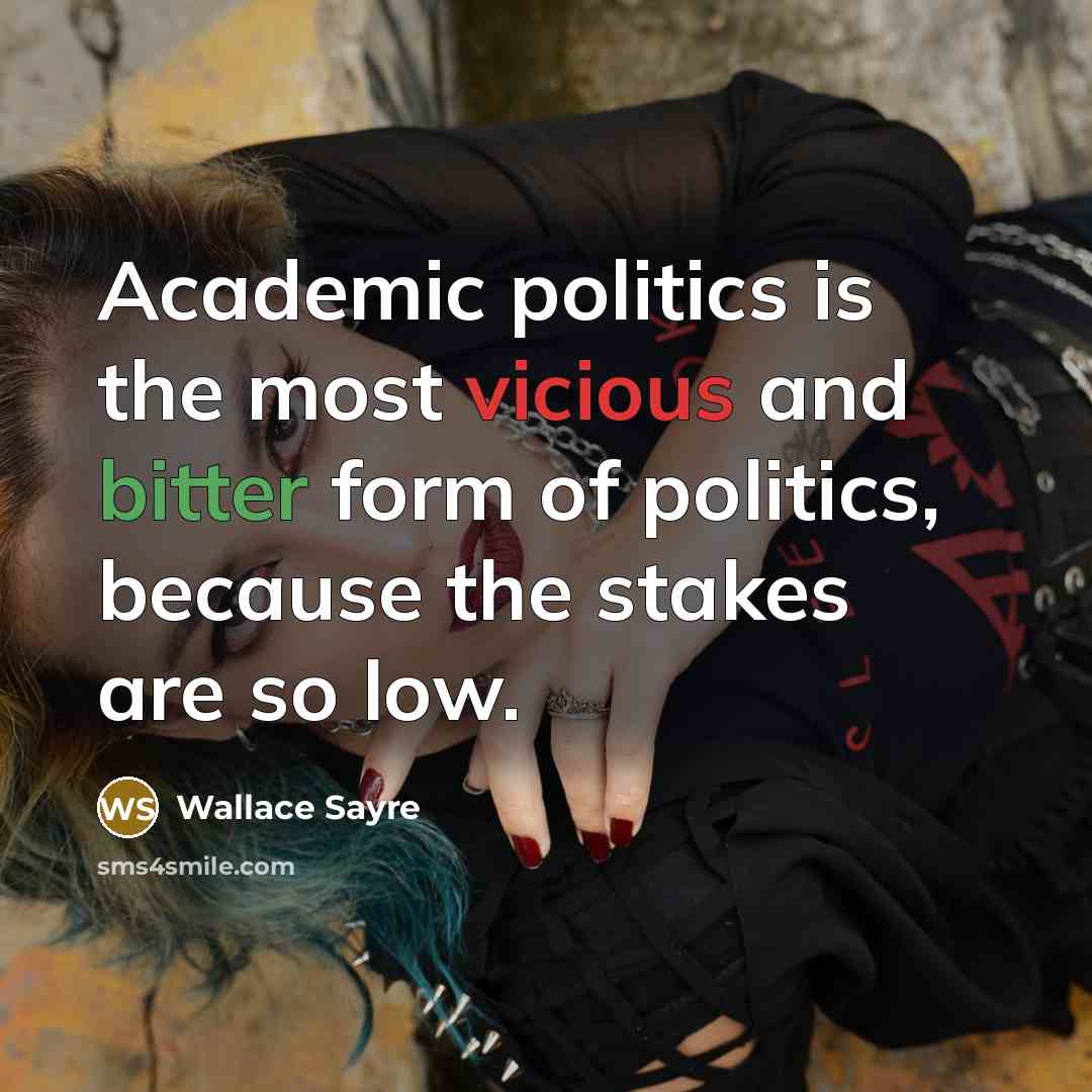 “Academic politics is the most vicious and bitter form of politics, because the stakes are so low.” quote by Wallace Sayre