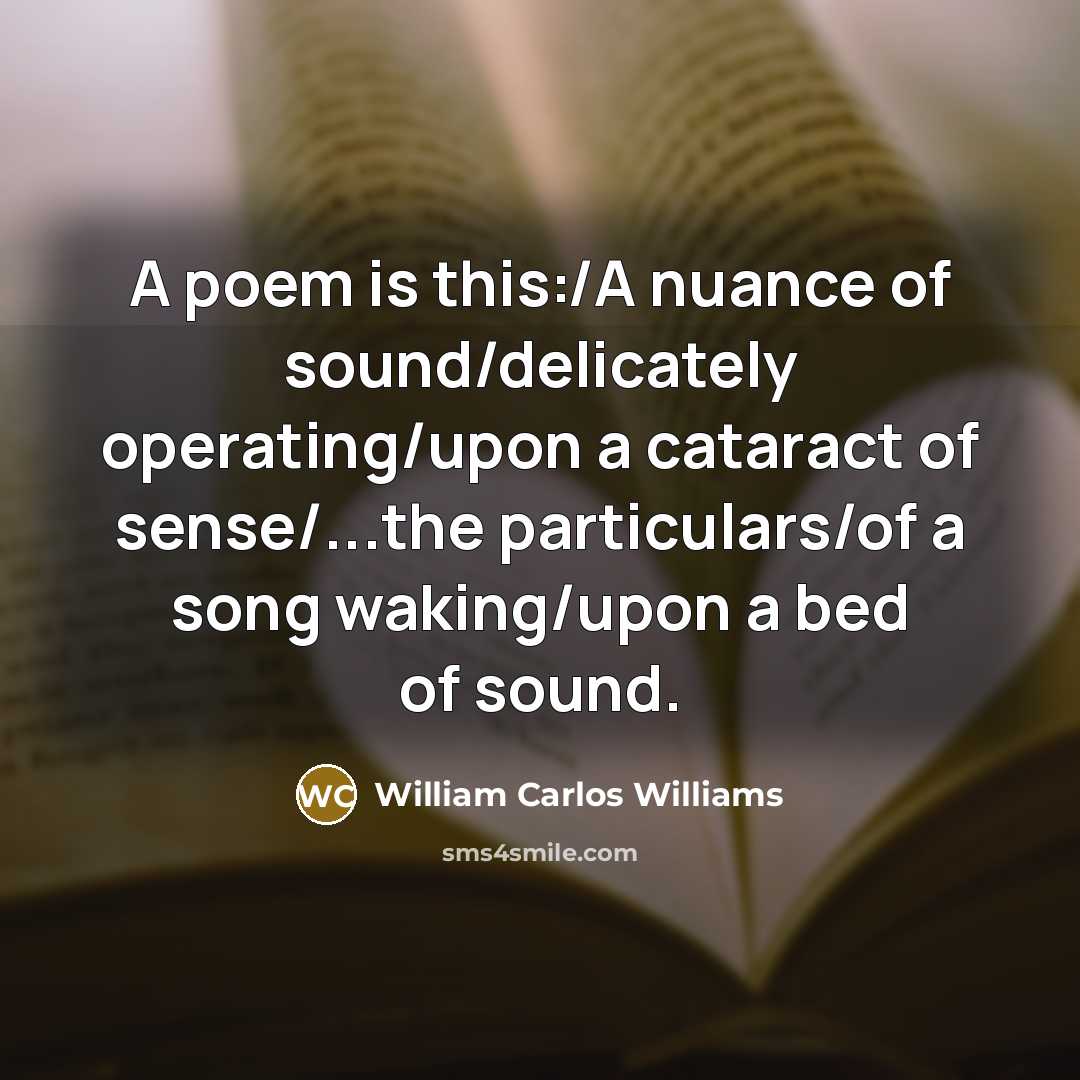 “A poem is this:/A nuance of sound/delicately operating/upon a cataract…” quote by William Carlos Williams