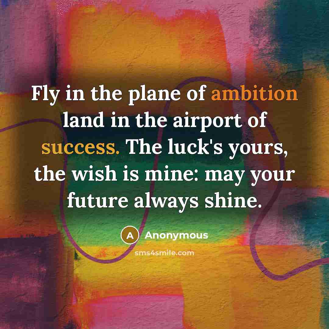 “Fly in the plane of ambition land in the airport of success. The luck's yours, the wish is mine: may your future always shine.” quote by Anonymous
