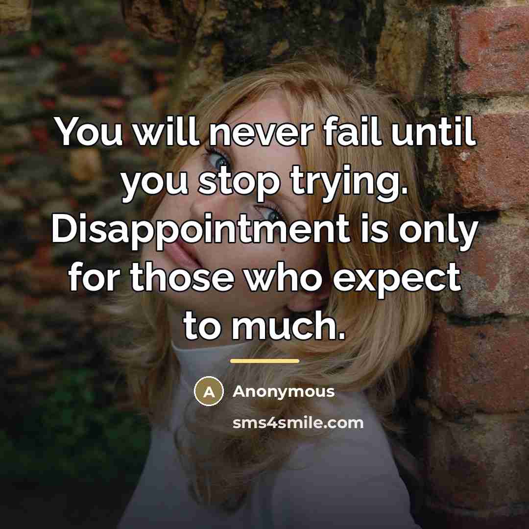 “You will never fail until you stop trying. Disappointment is…” quote by Anonymous