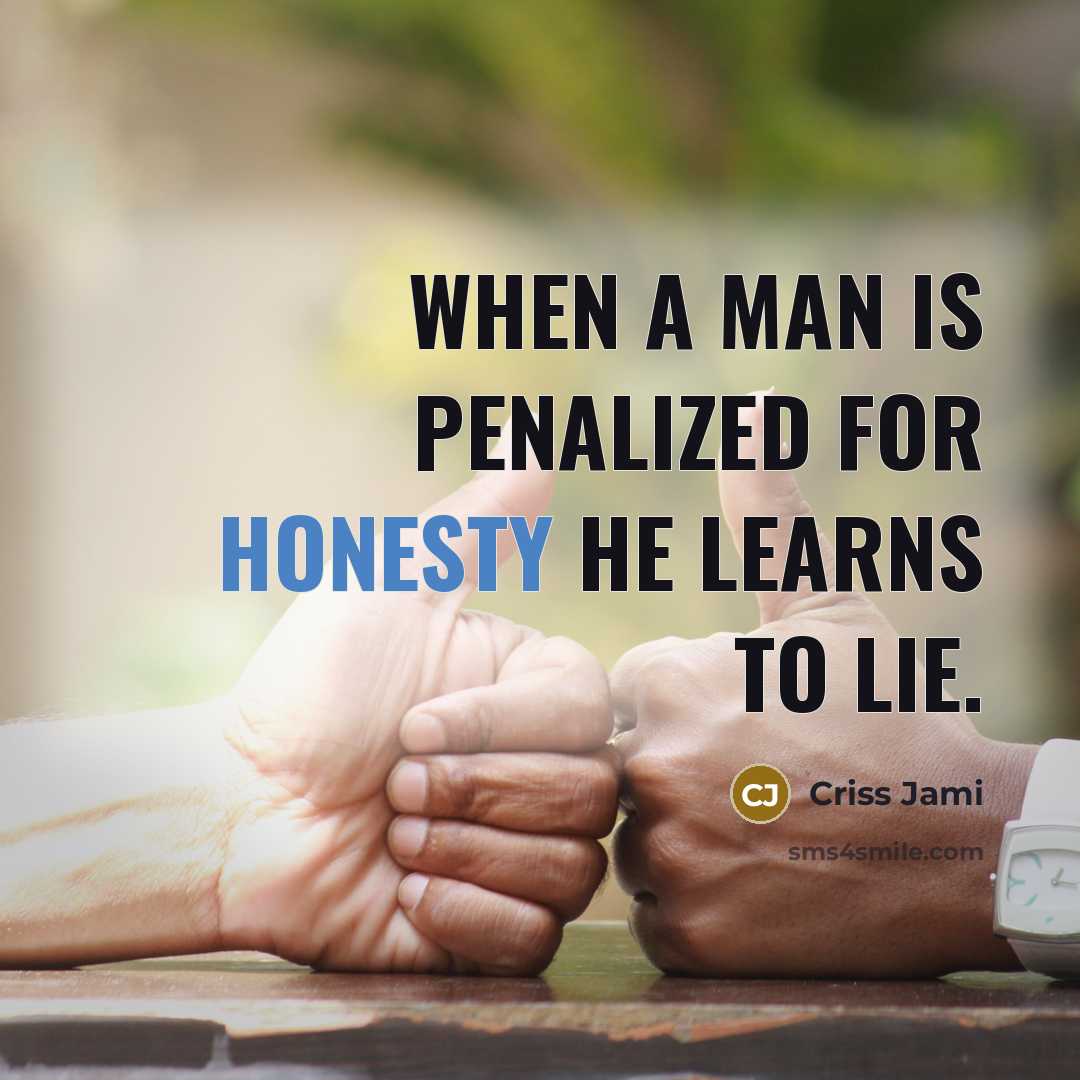 “When a man is penalized for honesty he learns to…” quote by Criss Jami