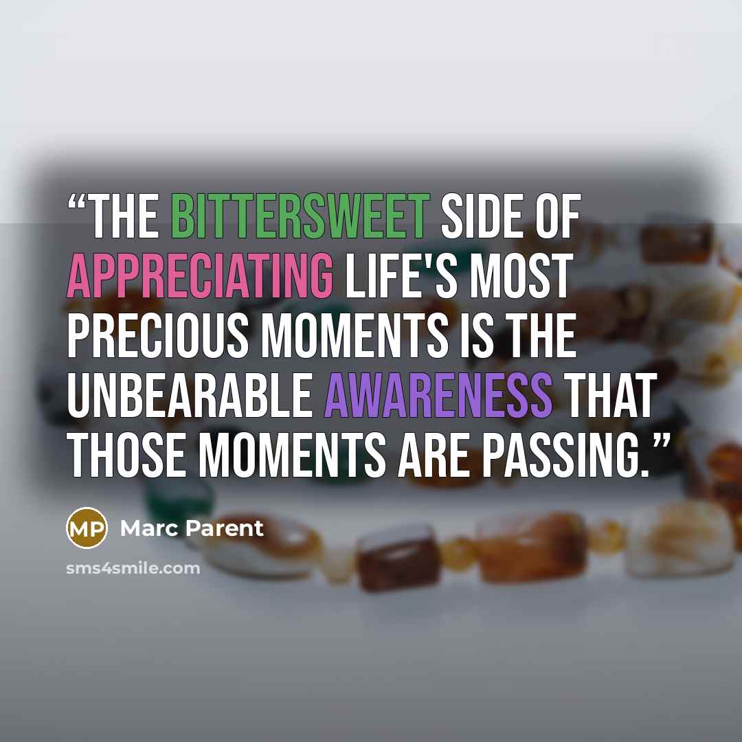“The bittersweet side of appreciating life's most precious moments is the unbearable awareness that those moments are passing.” quote by Marc Parent