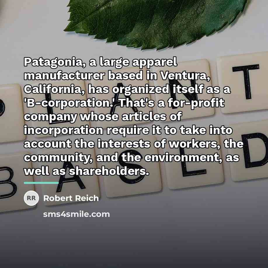 “Patagonia, a large apparel manufacturer based in Ventura, California, has…” quote by Robert Reich