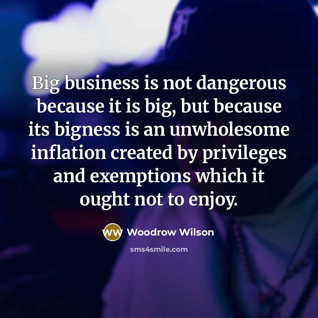 “Big business is not dangerous because it is big, but…” quote by Woodrow Wilson