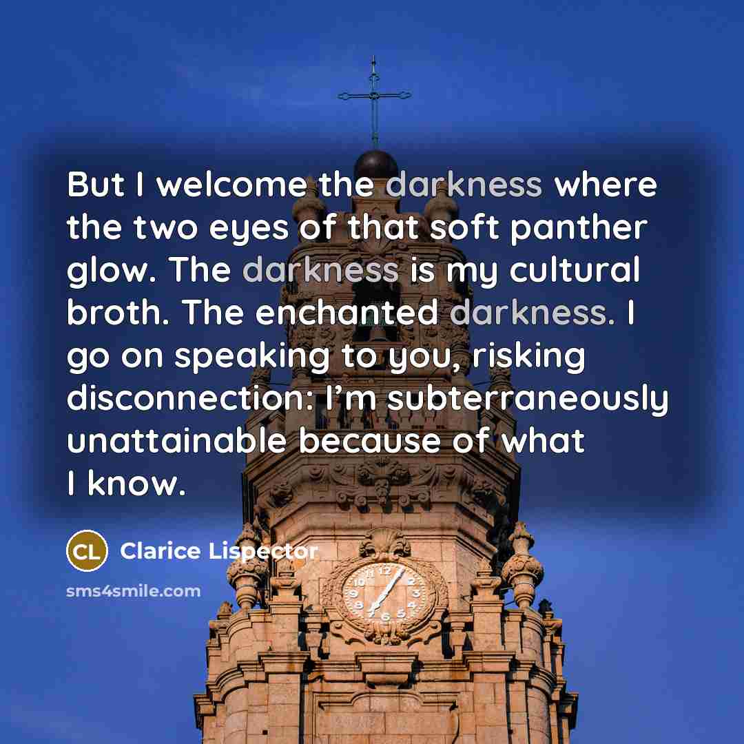“But I welcome the darkness where the two eyes of…” quote by Clarice Lispector
