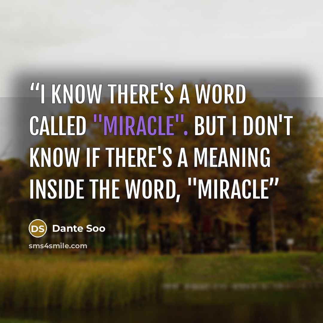 “I know there's a word called "miracle". But I don't know if there's a meaning inside the word, "miracle” quote by Dante Soo
