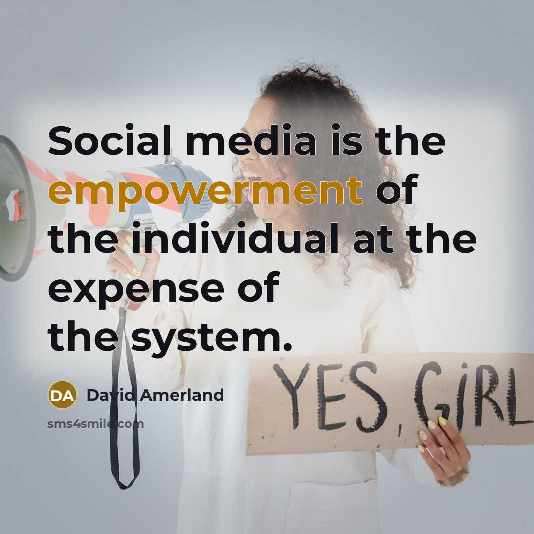 “Social media is the empowerment of the individual at the expense of the system.” quote by David Amerland