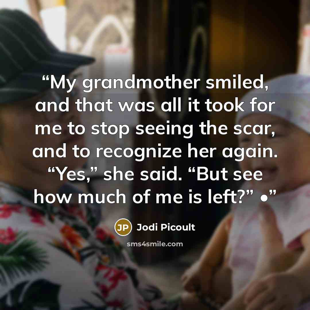 “My grandmother smiled, and that was all it took for me to stop seeing the scar, and to recognize her again. “Yes,” she said. “But see how much of me is left?” •” quote by Jodi Picoult