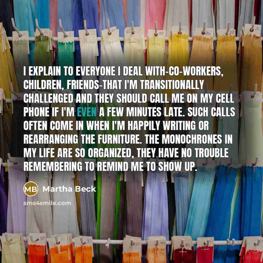 “I explain to everyone I deal with-co-workers, children, friends-that I'm…” quote by Martha Beck