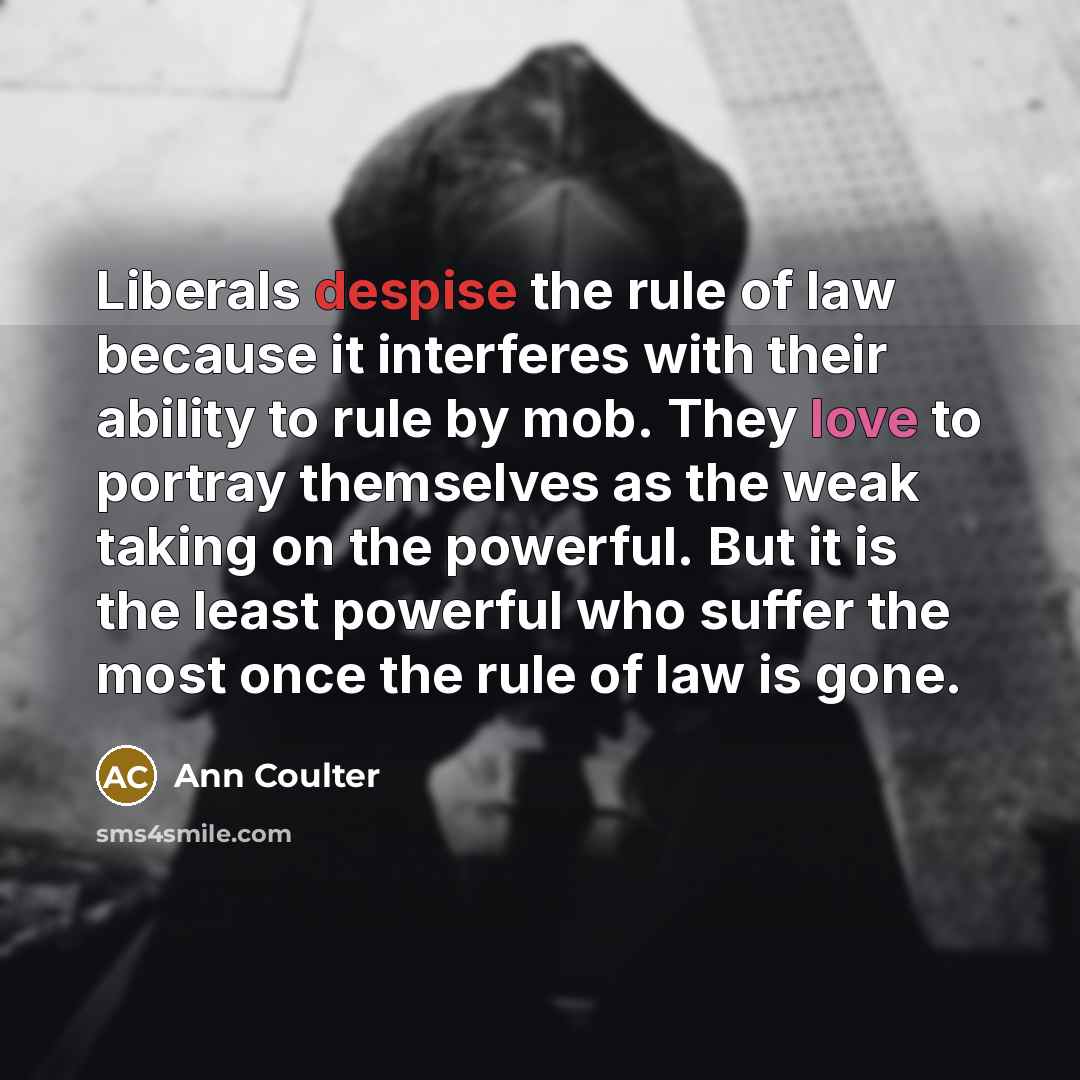 “Liberals despise the rule of law because it interferes with…” quote by Ann Coulter
