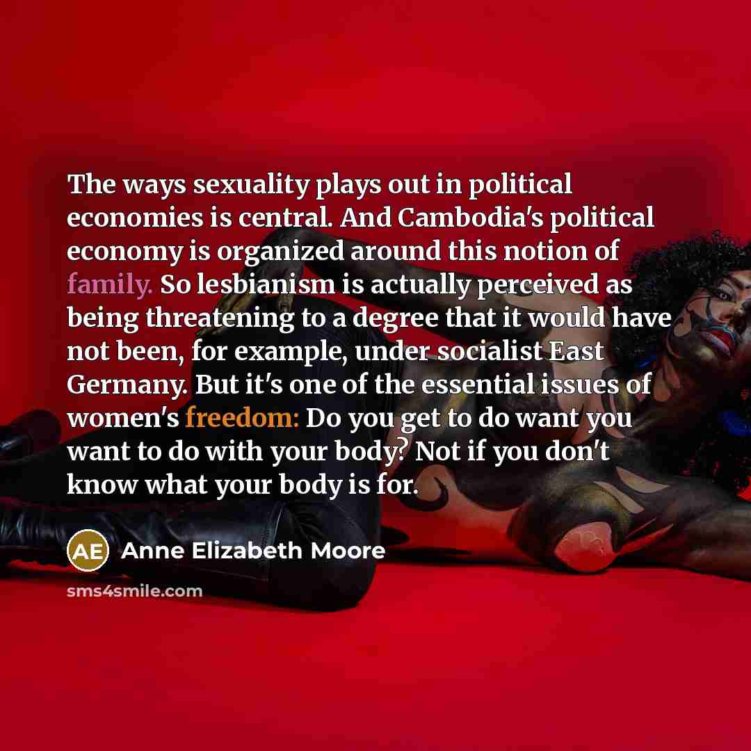 “The ways sexuality plays out in political economies is central.…” quote by Anne Elizabeth Moore