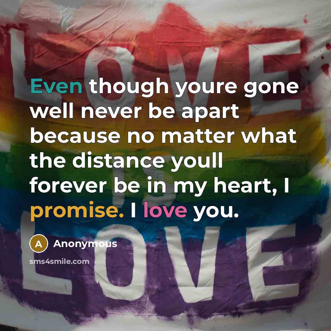 “Even though youre gone well never be apart because no matter what the distance youll forever be in my heart, I promise. I love you.” quote by Anonymous