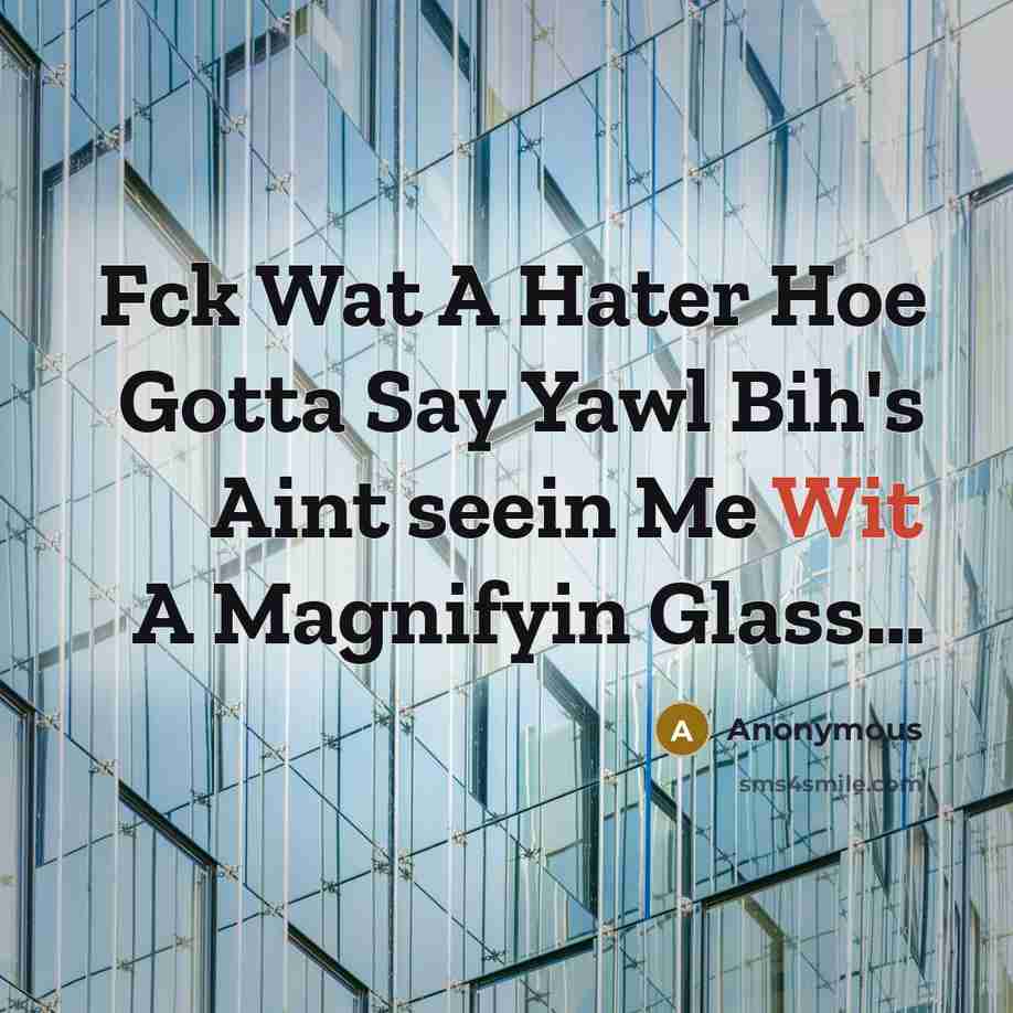 “Fck Wat A Hater Hoe Gotta Say Yawl Bih's Aint seein Me Wit A Magnifyin Glass…” quote by Anonymous