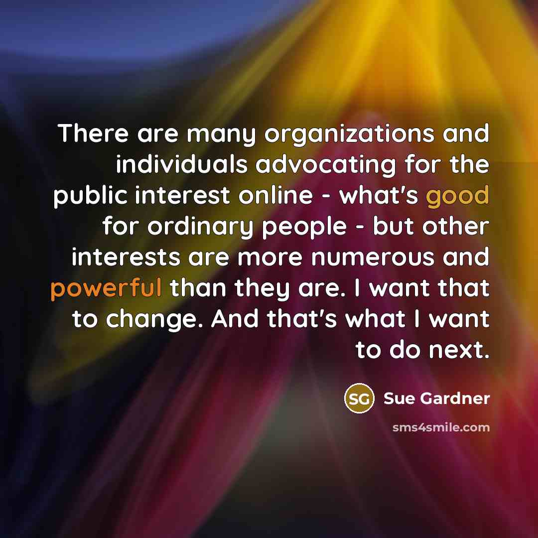 “There are many organizations and individuals advocating for the public…” quote by Sue Gardner