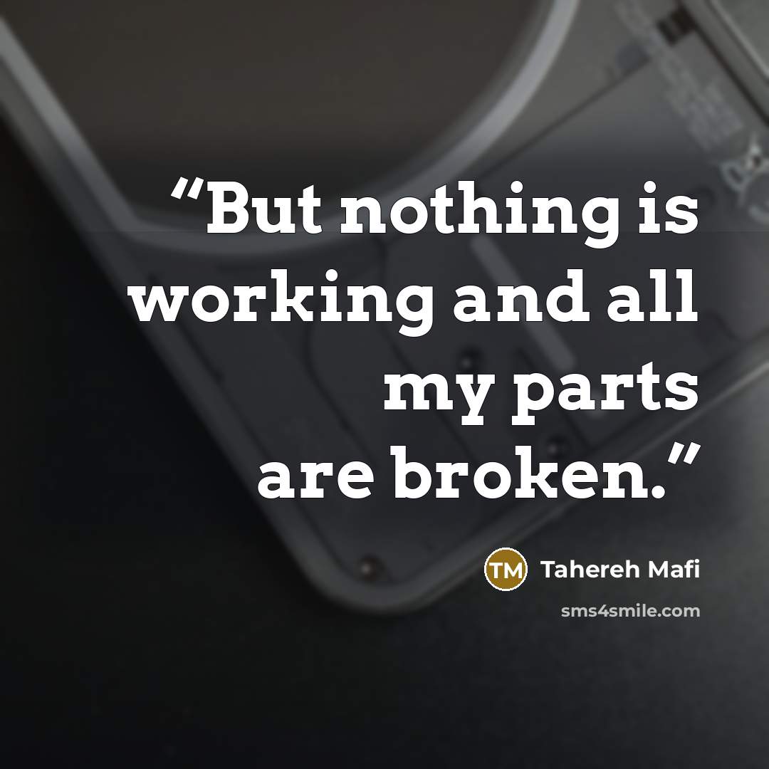 “But nothing is working and all my parts are broken.” quote by Tahereh Mafi