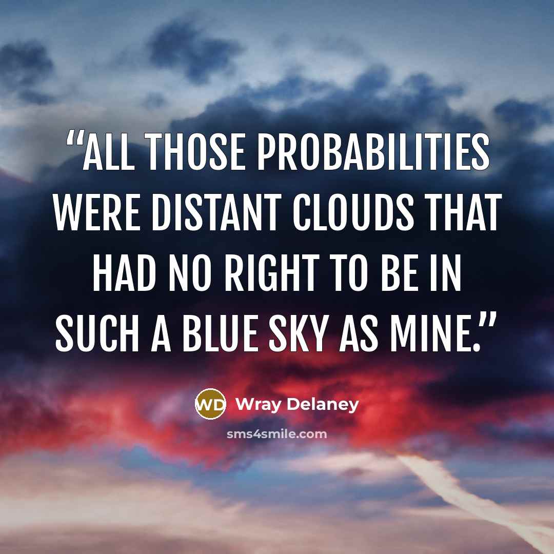 “All those probabilities were distant clouds that had no right to be in such a blue sky as mine.” quote by Wray Delaney