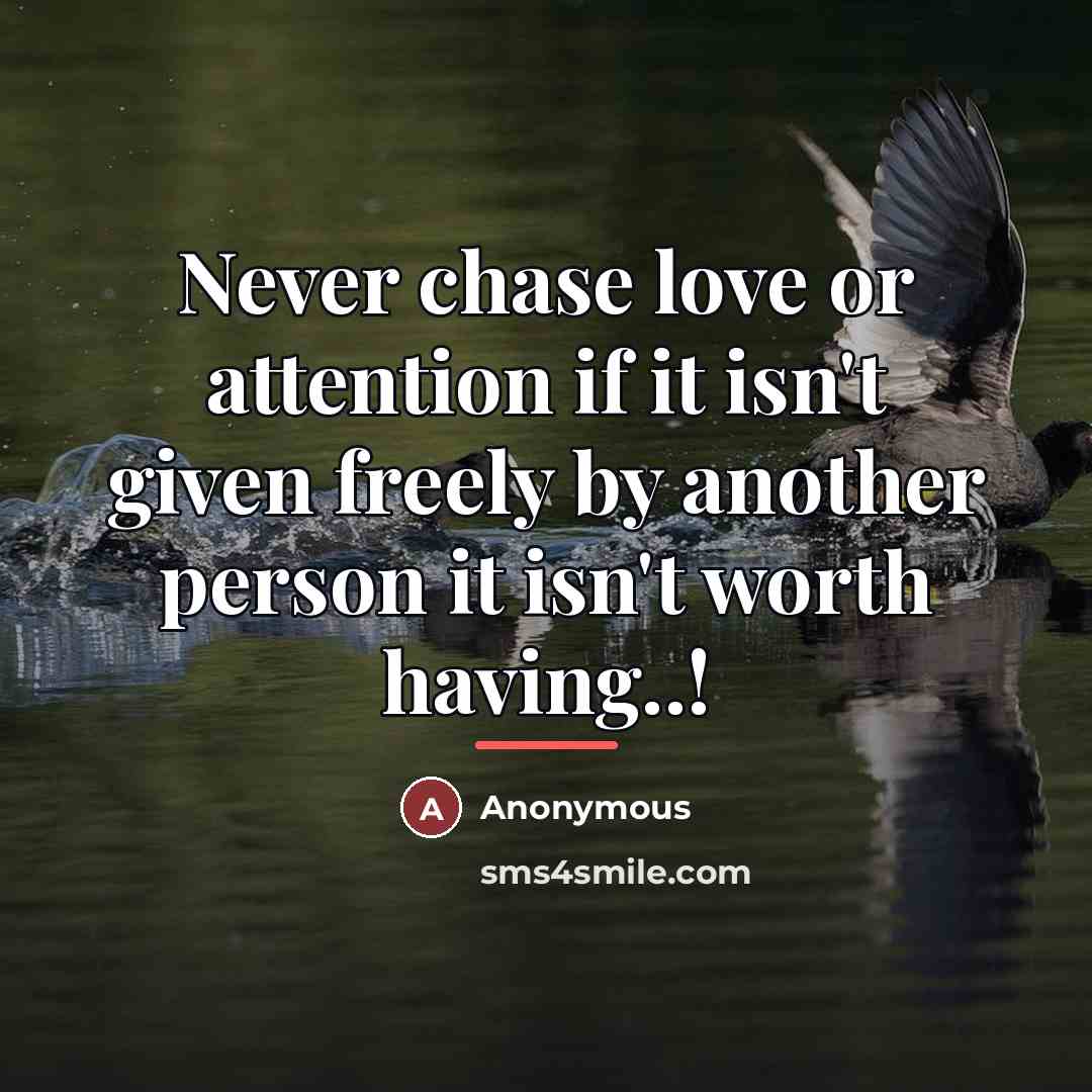 “Never chase love or attention if it isn't given freely…” quote by Anonymous