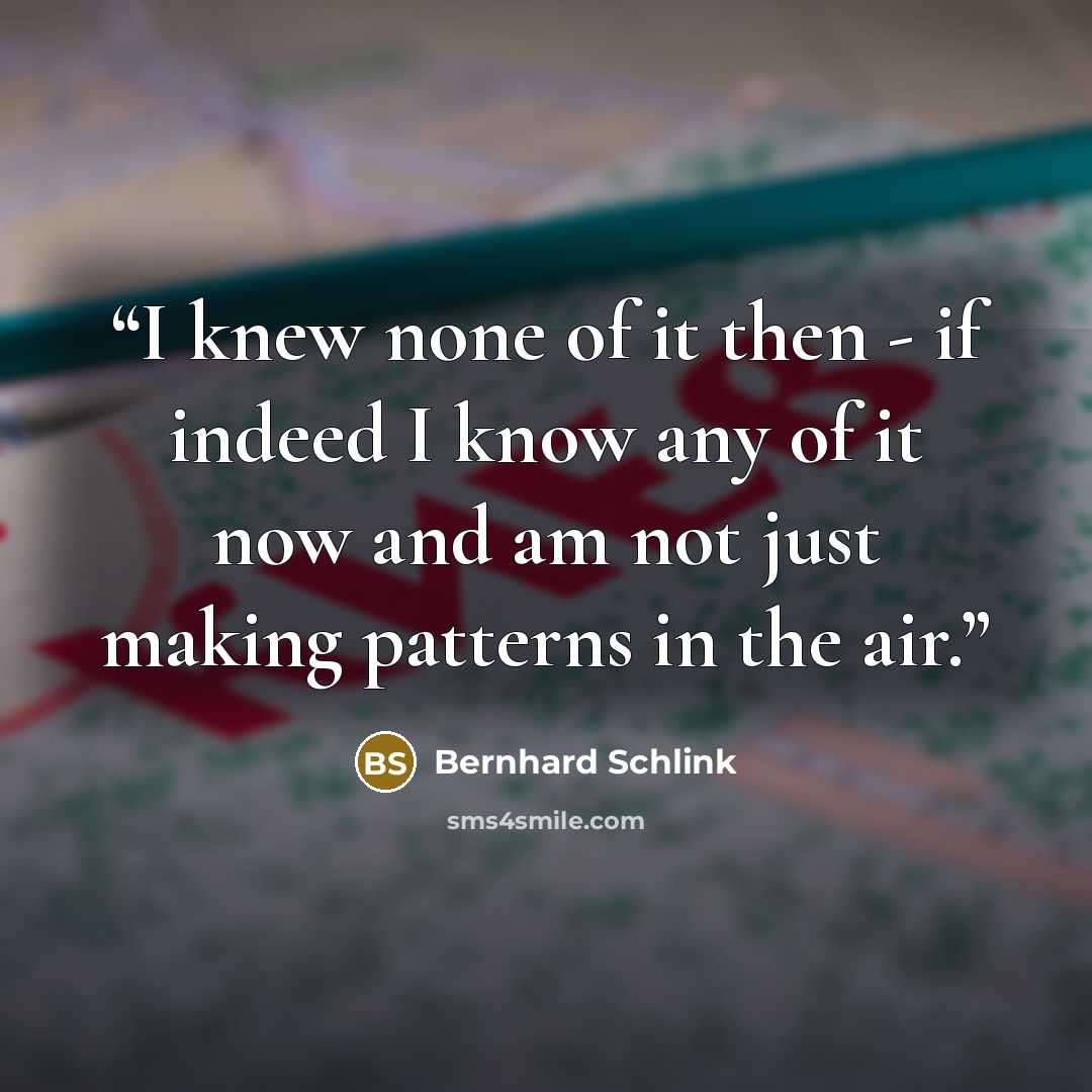 “I knew none of it then - if indeed I know any of it now and am not just making patterns in the air.” quote by Bernhard Schlink