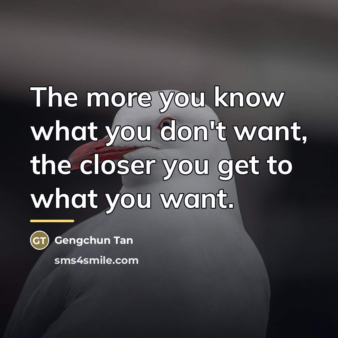 “The more you know what you don't want, the closer…” quote by Gengchun Tan